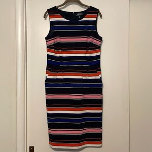 Lands End size 10 navy striped sleeveless dress with pockets.